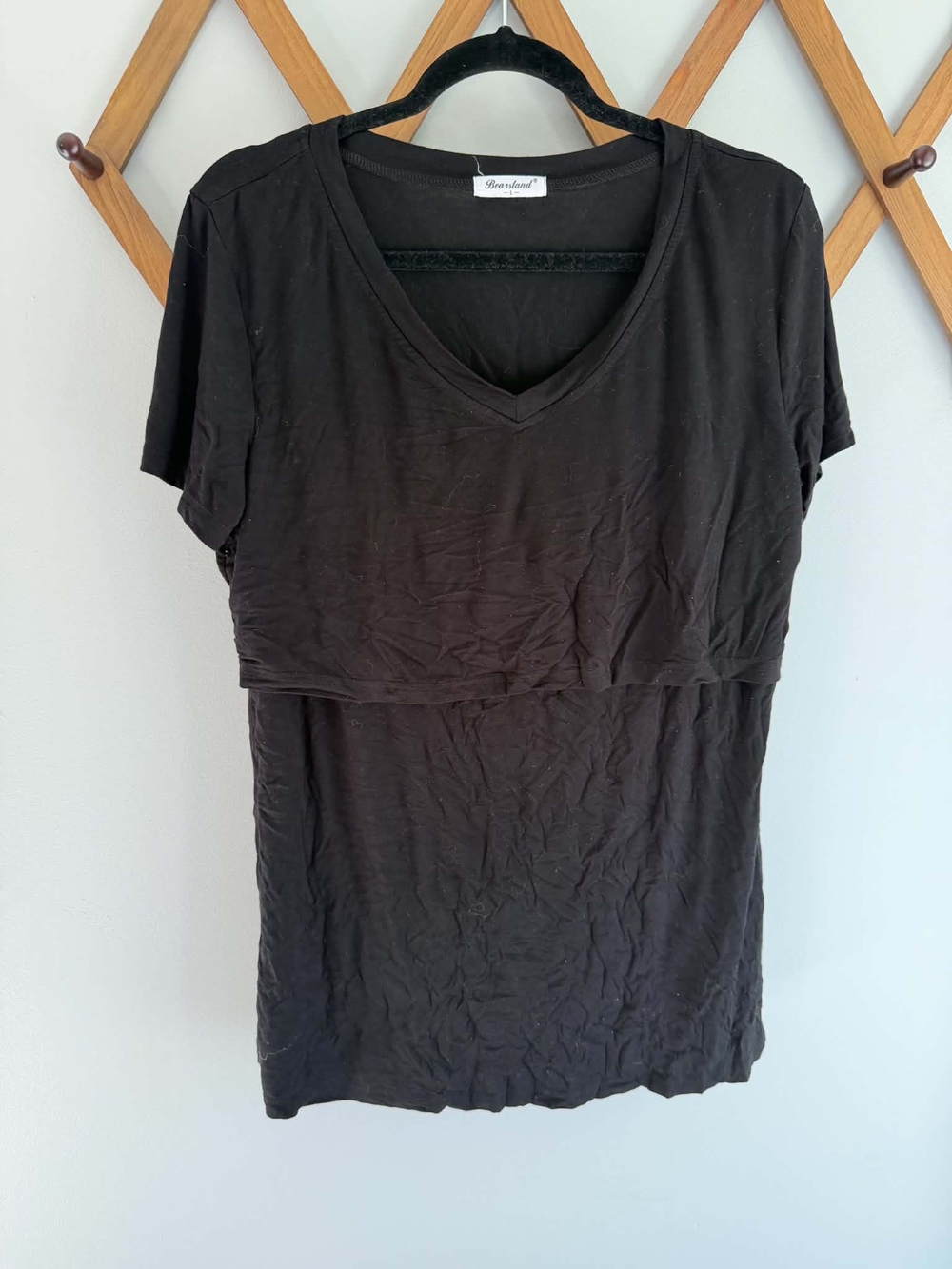 Bearsland Black Layered V-Neck Short Sleeve Nursing Top